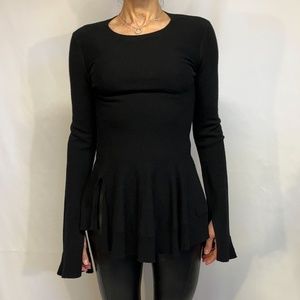 Alexander McQueen Black Long-Sleeve Peplum Knit Sweater